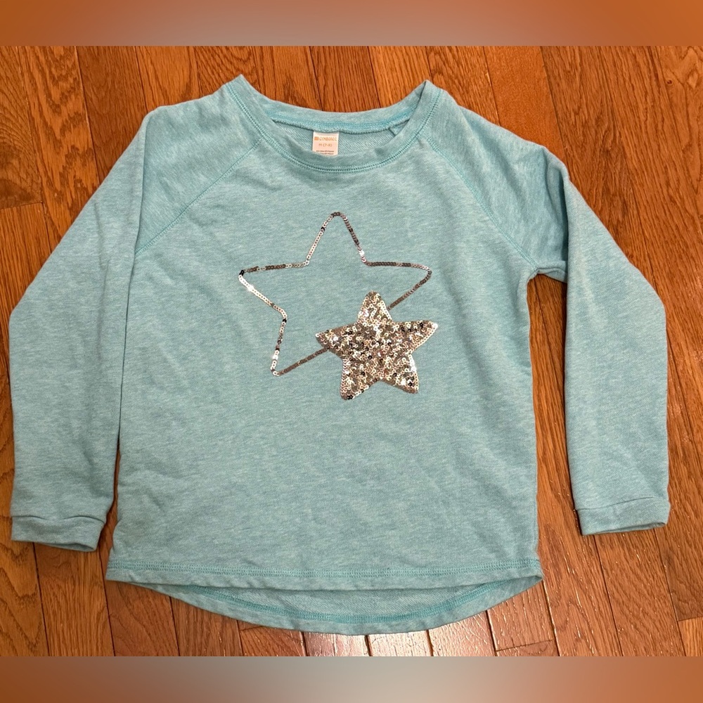 Gymboree Girls M (7-8) Teal Long Sleeve Sweatshirt with Silver Glitter Star